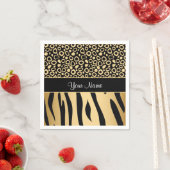 黒と金ゴールドヒョウとゼブラパターン スタンダードカクテルナプキン (インサイチュ)