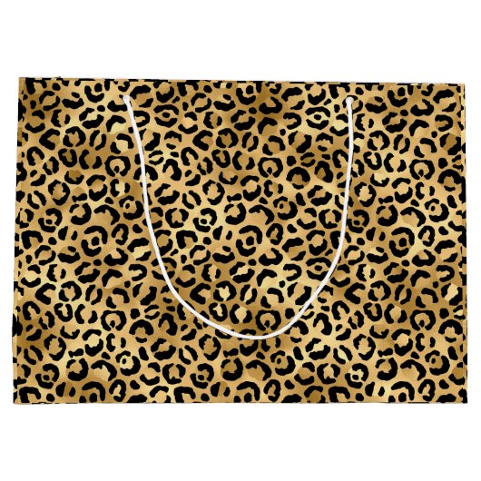 黒と金ゴールドヒョウ印刷チーズアニマルプリント ラージペーパーバッグ (裏面)