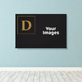 黒と金ゴールドファミリイニシャル写真ディスプレイ キャンバスプリント (インサイチュ (ウッドフロア))