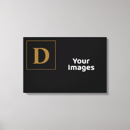 黒と金ゴールドファミリイニシャル写真ディスプレイ キャンバスプリント