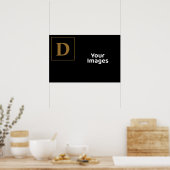 黒と金ゴールドファミリイニシャル写真ディスプレイ ポスター (キッチン)