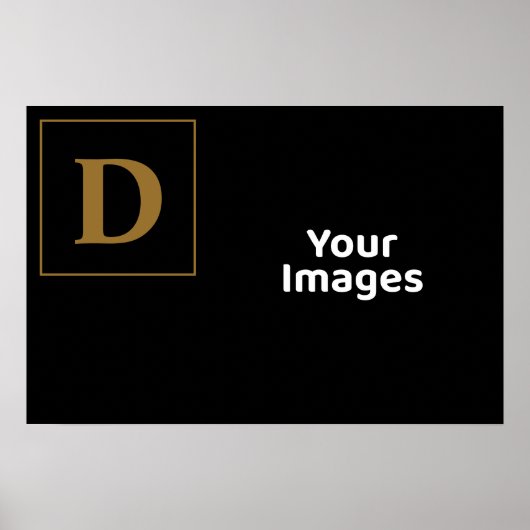 黒と金ゴールドファミリイニシャル写真ディスプレイ ポスター (正面)