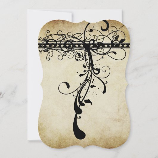 黒と金ゴールドファンキーのエレガント渦巻き結婚招待 招待状 (裏面)