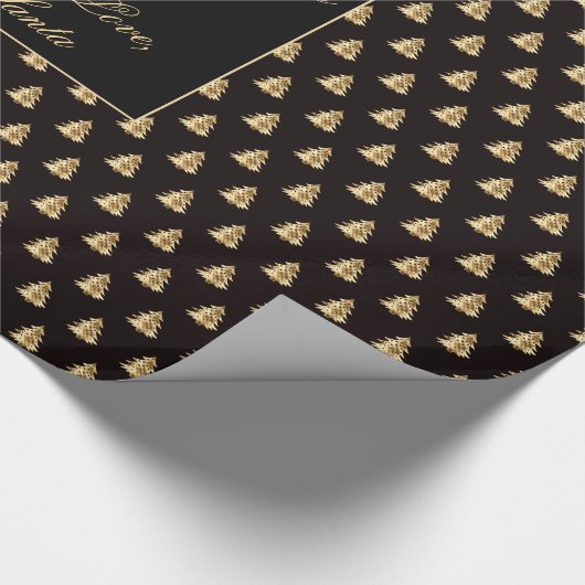黒と金ゴールドフェイクのクリスマスツリーのパタエレガントーン ラッピングペーパー (角)