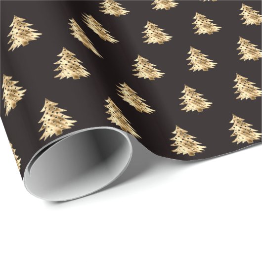 黒と金ゴールドフェイクのクリスマスツリーのパタエレガントーン ラッピングペーパー (ロールコーナー)