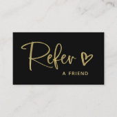 黒と金ゴールドフェイクのスクリプトとハート | 紹介カード (正面)