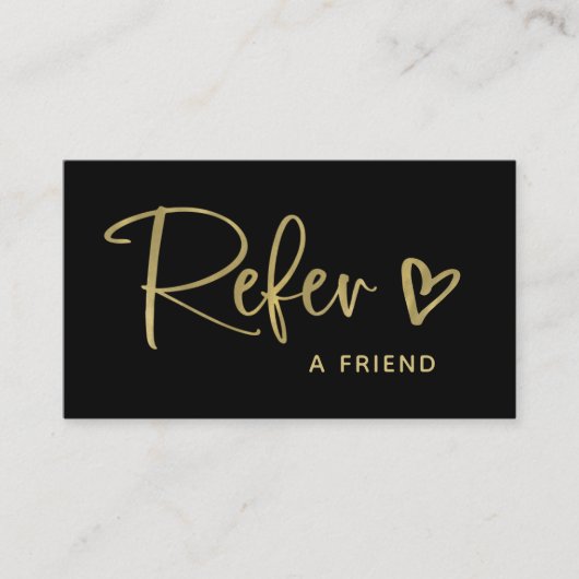 黒と金ゴールドフェイクのスクリプトとハート | 紹介カード (正面)
