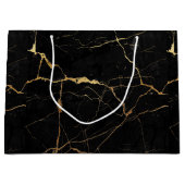 黒と金ゴールドフェイクのテクスチャ ラージペーパーバッグ (正面)