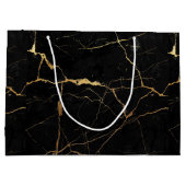 黒と金ゴールドフェイクのテクスチャ ラージペーパーバッグ (裏面)