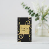 黒と金ゴールドフェイクのフローラ旋回エレガント 名刺 (スタンド正面)