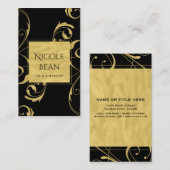 黒と金ゴールドフェイクのフローラ旋回エレガント 名刺 (正面/裏面)