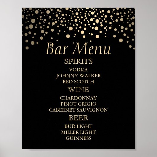 黒と金ゴールドフェイクのホイルのドット – バーメニューポスター ポスター (正面)