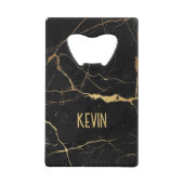 黒と金ゴールドフェイクの背景 クレジットカード栓抜き (裏面)