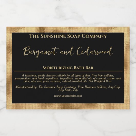 黒と金ゴールドフェイクの防水ソープボックスラベル フードラベル (シングルラベル)