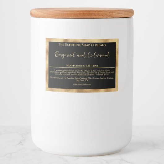 黒と金ゴールドフェイクの防水ソープボックスラベル フードラベル (正面)