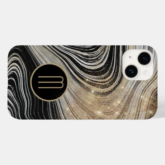 黒と金ゴールドフェイクアゲテスターシャインモノグラム Case-Mate iPhoneケース (裏面 (横))