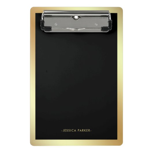 黒と金ゴールドフェイクグラ縁どム ミニクリップボード (正面)