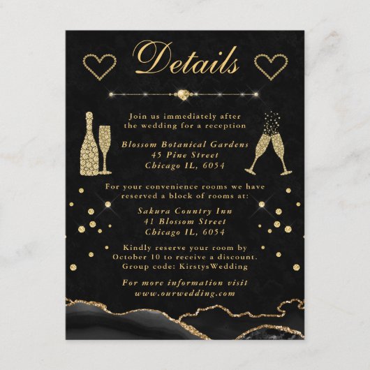 黒と金ゴールドフェイクグリッターアゲ結婚ート詳細 エンクロージャーカード (正面)