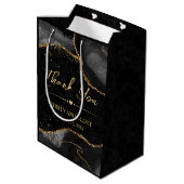 黒と金ゴールドフェイクグリッターアゲ結婚ート ミディアムペーパーバッグ (裏面アングル)