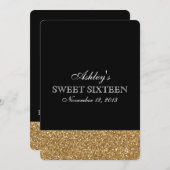 黒と金ゴールドフェイクグリッター 招待状 (正面/裏面)