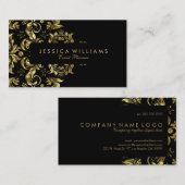 黒と金ゴールドフェイクフローラレース 名刺 (正面/裏面)