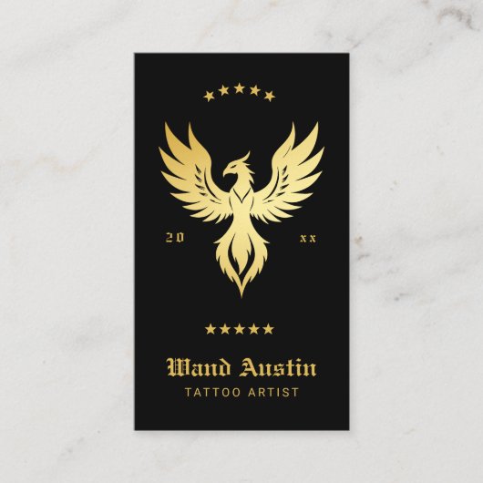 黒と金ゴールドフェニックスタトゥーアーティスト名刺 名刺 (正面)