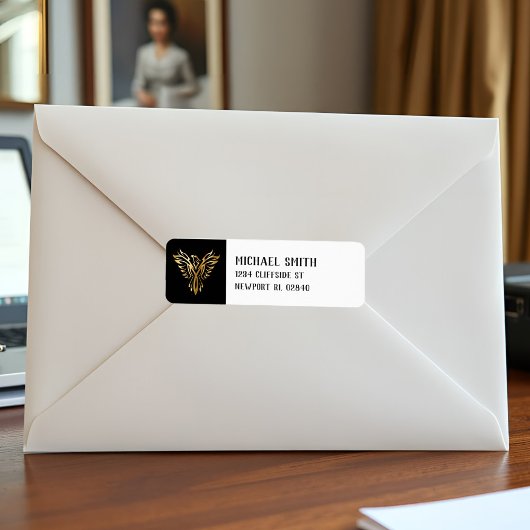 黒と金ゴールドフェニックスバードエンブレムメタリックルック ラベル