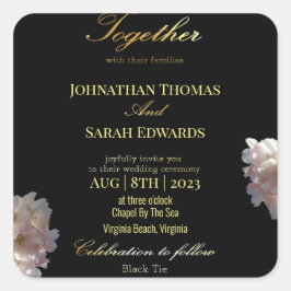 黒と金ゴールドフォーマル結婚式招待状 スクエアシール