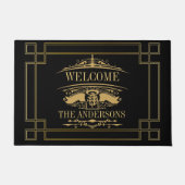 黒と金ゴールドフレカスタムームエレガントファミリーホーム ドアマット (正面)