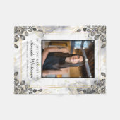 黒と金ゴールドフローラ大理石愛のメモリ葬儀 フリースブランケット (正面(横))