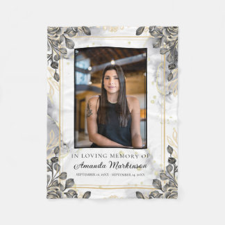 黒と金ゴールドフローラ大理石愛のメモリ葬儀 フリースブランケット