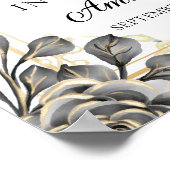 黒と金ゴールドフローラ大理石愛のメモリ葬儀 ポスター (角)