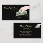 黒と金ゴールドヘアサロンヴィンテージコームとカール 名刺 (正面/裏面)