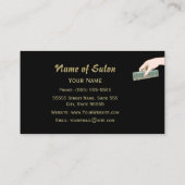 黒と金ゴールドヘアサロンヴィンテージコームとカール 名刺 (裏面)