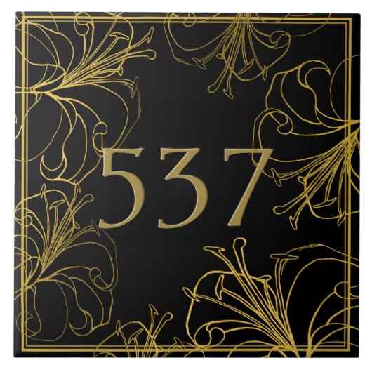 黒と金ゴールドボホ装飾家ナンバープラーク タイル (正面)