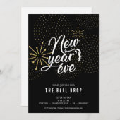 黒と金ゴールドボール落とし大晦日パーティー 招待状 (正面/裏面)