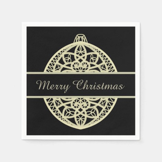 黒と金ゴールドボー華美ブルメリークリスマス スタンダードカクテルナプキン (正面)