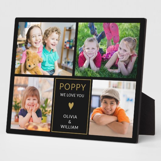 黒と金ゴールドポピー私たちはあなたを愛する4写真コラージュ フォトプラーク (側面)