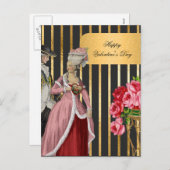 黒と金ゴールドマリーアントワネットバレンタイン シーズンポストカード (正面/裏面)