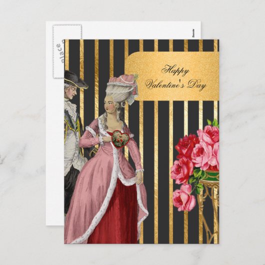 黒と金ゴールドマリーアントワネットバレンタイン シーズンポストカード (正面/裏面)