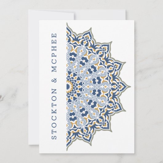 黒と金ゴールドマンダラウェディング日付を保存 セーブザデート (裏面)