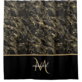 黒と金ゴールドマーブルモノグラムエレガントラグジュアリー シャワーカーテン (正面)