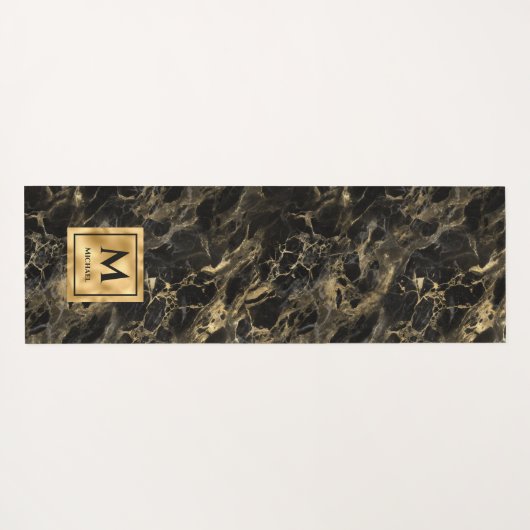 黒と金ゴールドマーブルモノグラムエレガントラグジュアリー ヨガマット (裏面(横))