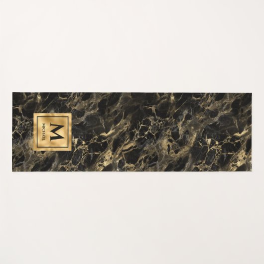 黒と金ゴールドマーブルモノグラムエレガントラグジュアリー ヨガマット (正面(横))