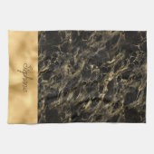 黒と金ゴールドマーブルモノグラム キッチンタオル (横)