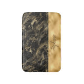 黒と金ゴールドマーブルモノグラム バスマット (正面縦)