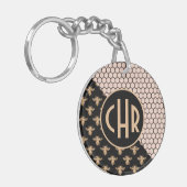 黒と金ゴールドミツバチとピンクハニカムモノグラム キーホルダー (正面左)