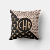 黒と金ゴールドミツバチとピンクハニカムモノグラム クッション (裏面)