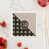 黒と金ゴールドミツバチとピンクハニカムモノグラム スタンダードカクテルナプキン (インサイチュ)