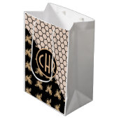 黒と金ゴールドミツバチとピンクハニカムモノグラム ミディアムペーパーバッグ (正面アングル)